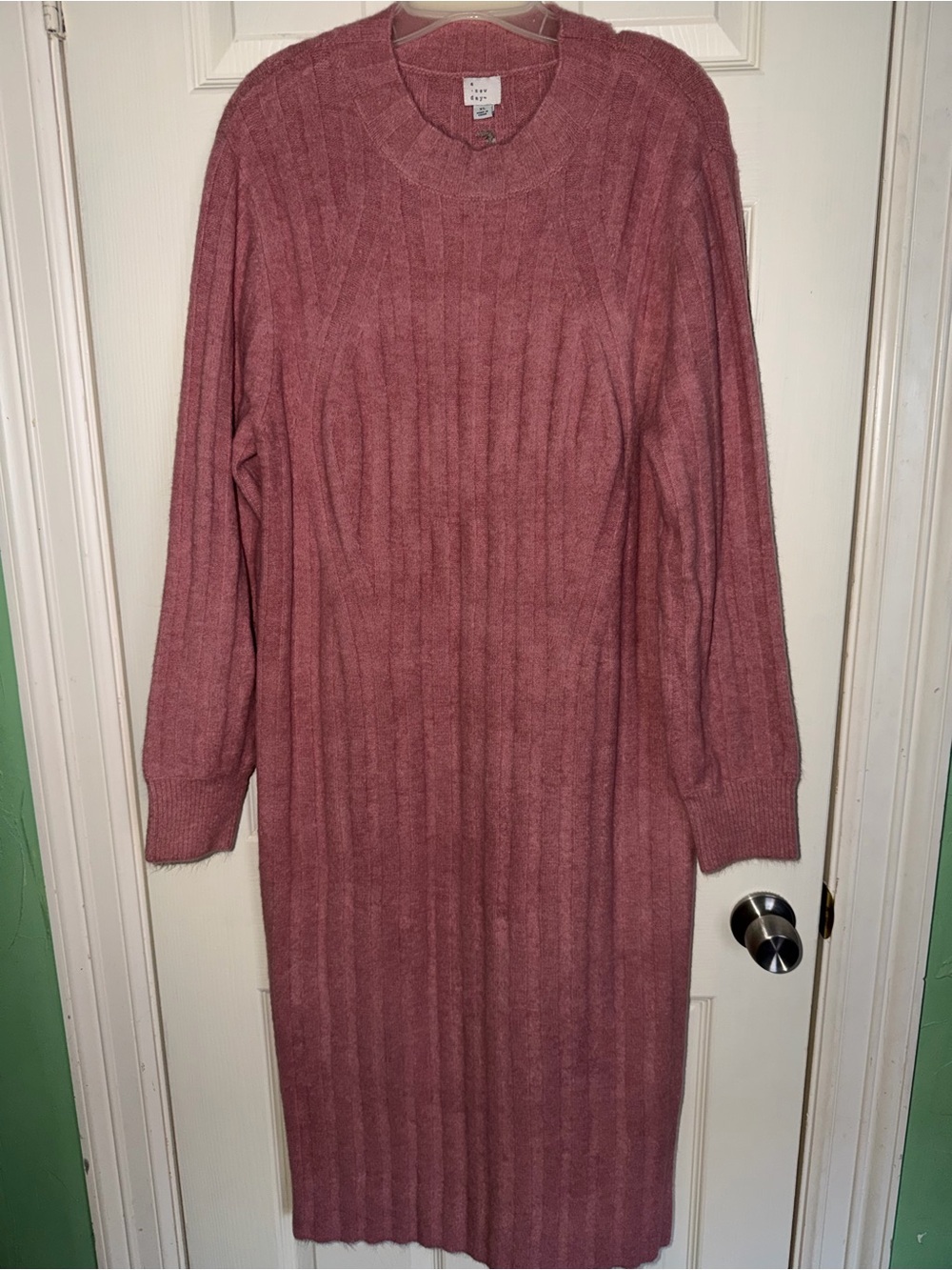 A New Day Dusty Rose Ribbed Knit Midi Dress - XL